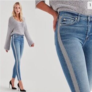 7 For All Mankind b(air) High Rise Metallic Racing Stripe Ankle Skinny Jeans 24